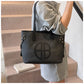 Stylish Large Capacity Tote Bag with PU Leather Trim & Logo Detail(Blue and Brown)