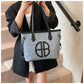 Stylish Large Capacity Tote Bag with PU Leather Trim & Logo Detail(Blue with black)