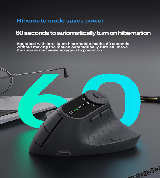 Ergonomic Vertical Mouse - 2.4G/Bluetooth Multi-Mode, LED Display, 57-Degree Angle, & 400mAh Battery(Purple)