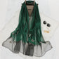 Elegant Butterfly Embroidered Scarf Shawl - Large Soft Silk Blend Wrap for Women(Green)