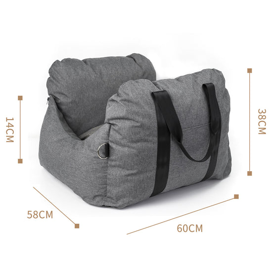 2-in-1 Pet Car Booster Seat & Travel Bed - Removable, Non-Slip, for Small Dogs & Cats(Grey)
