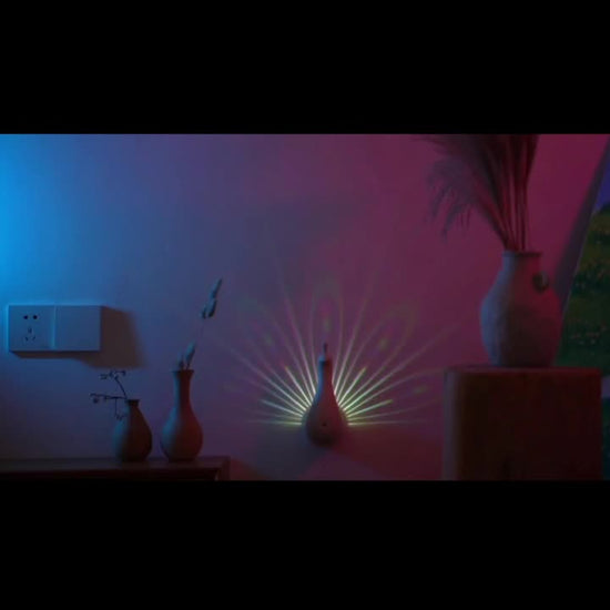 Peacock Projection LED Night Light - Multi-Color Atmosphere Lamp with Remote & Touch Control, USB Rechargeable(white)