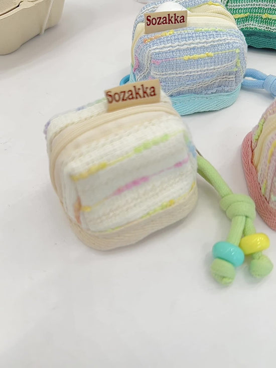 3pc Chic Woven Mini Backpack Pouch - Earphone Case & Coin Purse with Keychain Lanyard(pink)