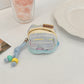 3pc Chic Woven Mini Backpack Pouch - Earphone Case & Coin Purse with Keychain Lanyard(blue)