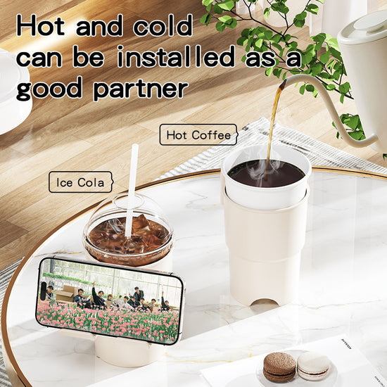 Multi-Purpose Anti-Spill Cup Holder with Suction Base & Detachable Phone Stand(black)