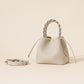 Genuine Leather Mini Bucket Bag with Braided Handle - Chic Drawstring Crossbody Purse(white)