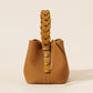 Genuine Leather Mini Bucket Bag with Braided Handle - Chic Drawstring Crossbody Purse(Gray)