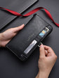 Coffee Classic Long Zipper Wallet Clutch - Large Capacity PU Leather Phone & Card Holder with Wrist Strap