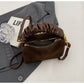 Brown Chic Ruched Handle Crossbody Bag - Womens Faux Suede Top Handle Handbag with Detachable Strap