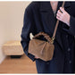 Brown Chic Ruched Handle Crossbody Bag - Womens Faux Suede Top Handle Handbag with Detachable Strap