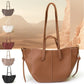 Black Chic Minimalist PU Leather Tote Bag - Women&