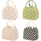 Pink Strawberry Pattern Corduroy Lunch Bag - Insulated Thermal Cooler Tote for School Work and Picnics
