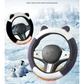 Black Plush Cat Ear Steering Wheel Cover - Cute & Fuzzy Winter Grip, Universal 38cm Fit