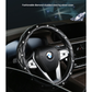 White Luxury Bling Steering Wheel Cover - Black Quilted Leather with Crystal Rhinestones, Universal 38cm Fit