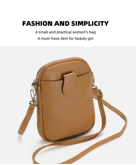 Brown Chic Crossbody Phone Bag - Womens PU Leather Mini Shoulder Purse with Adjustable Strap