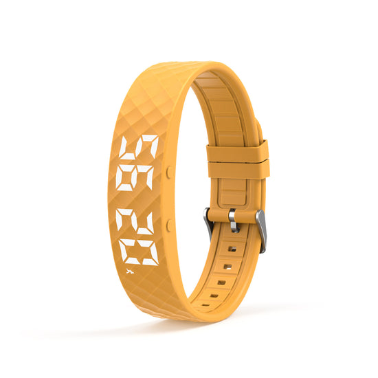 Yellow Smart Vibrating Alarm Watch - Digital Fitness Tracker Wristband with Pedometer & Sleep Monitor