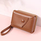 Brown Chic Compact Trifold Wallet for Women - PU Leather Card Holder with Zipper Coin Purse & Wristlet Strap