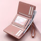 Brown Chic Compact Trifold Wallet for Women - PU Leather Card Holder with Zipper Coin Purse & Wristlet Strap