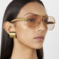 Style C2 Gold Frame Orange Lenses Chic Oversized Aviator Sunglasses - Retro Metal Frame with UV400 Protection for Women