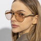 Style C2 Gold Frame Orange Lenses Chic Oversized Aviator Sunglasses - Retro Metal Frame with UV400 Protection for Women