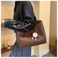 Brown Chic Large Capacity Tote Bag - PU Leather Commuter Shoulder Handbag for Women