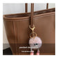 Beige and Brown Chic Large Capacity Tote Bag - PU Leather Commuter Shoulder Handbag for Women