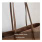 Beige and Brown Chic Large Capacity Tote Bag - PU Leather Commuter Shoulder Handbag for Women