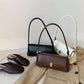 Brown Elegant Vintage Baguette Shoulder Bag - Chic PU Leather Underarm Purse with Gold Clasp