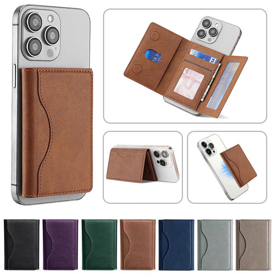 Grey 3-in-1 Magnetic Wallet for MagSafe - Slim PU Leather Card Holder with Kickstand