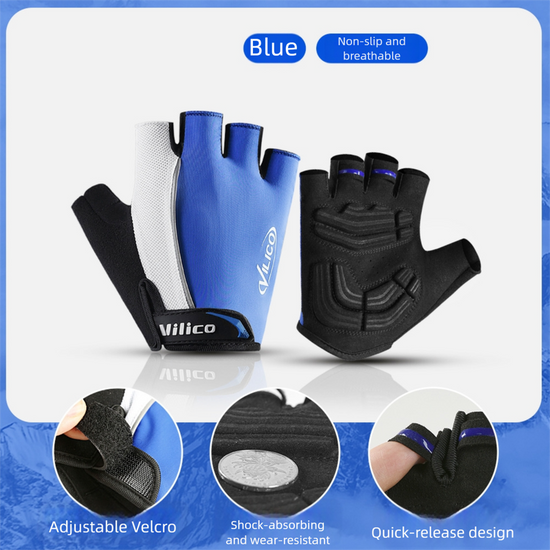 Size L Blue Padded Half-Finger Cycling Gloves - Breathable Shock-Absorbing Workout Gloves for Gym & Fitness
