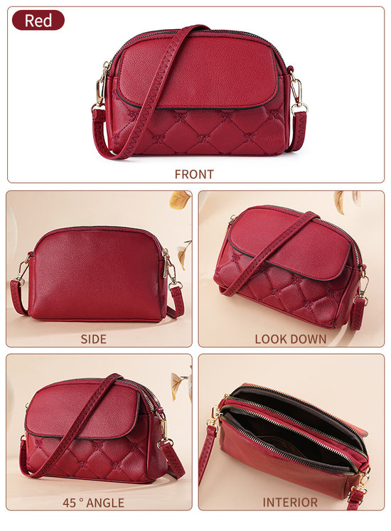 Red Chic Quilted Crossbody Bag - Multi-Compartment PU Leather Shoulder Purse