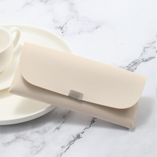 Beige Sleek PU Leather Eyeglass Pouch Set (3-Pack) - Slim Protective Case for Sunglasses