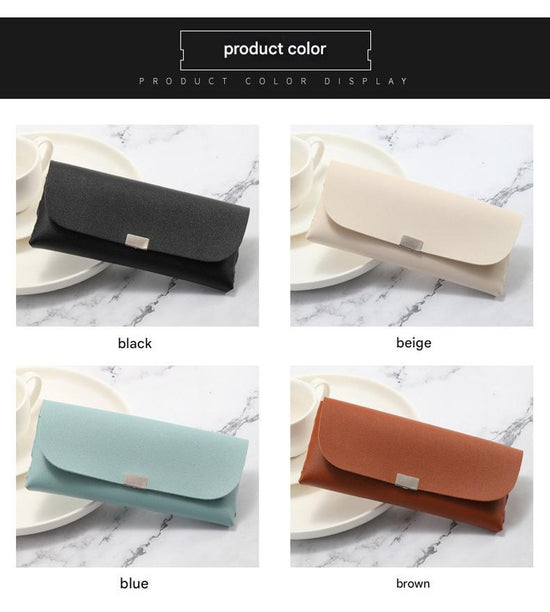 Blue Sleek PU Leather Eyeglass Pouch Set (3-Pack) - Slim Protective Case for Sunglasses