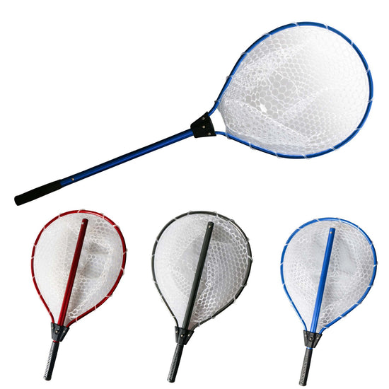 Red High Strength Large Landing Net - Fishing Net with Long Foldable Handle and Soft Rubber Netting, Dip Net for Fishing, Ideal for Boat, Pier, River Angling