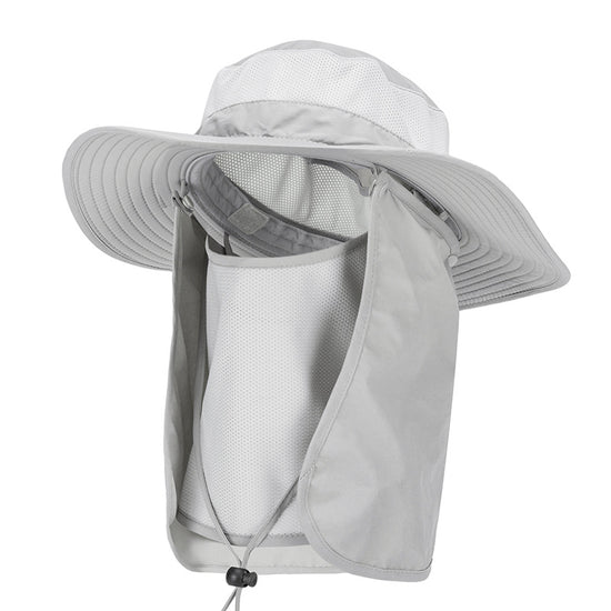 Light Grey Outdoor Summer Sun Protection Hat with UV Protection Breathable Wide Brim Fisherman Cap for Hiking Cycling Fishing