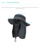 Black Outdoor Summer Sun Protection Hat with UV Protection Breathable Wide Brim Fisherman Cap for Hiking Cycling Fishing