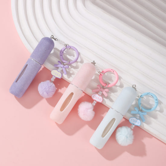 3 Pack Plush Perfume Atomiser Keychain - 5ml Portable Refillable Spray Bottle with Pom Pom Bag Charm Random color