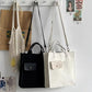 Black Unisex Canvas Tote Bag - Structured Vertical Shoulder Satchel with Front Pocket - Lightweight Crossbody for Work, Uni & Daily Commute
