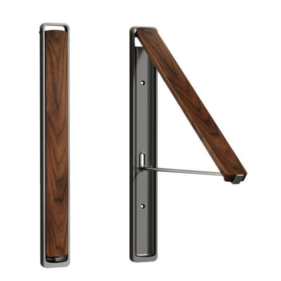 1 Pack White and Brown Wall Mounted Foldable Clothes Hanger Rack - Retractable Space Aluminium Drying Airer for Laundry & Balcony - Screw Mount Hardware Included