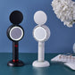 White 2-in-1 Handheld Fan with LED Makeup Mirror - Portable USB Rechargeable Beauty Light Fan with Desktop Base - 3 Speed Quiet Airflow for Travel & Summer