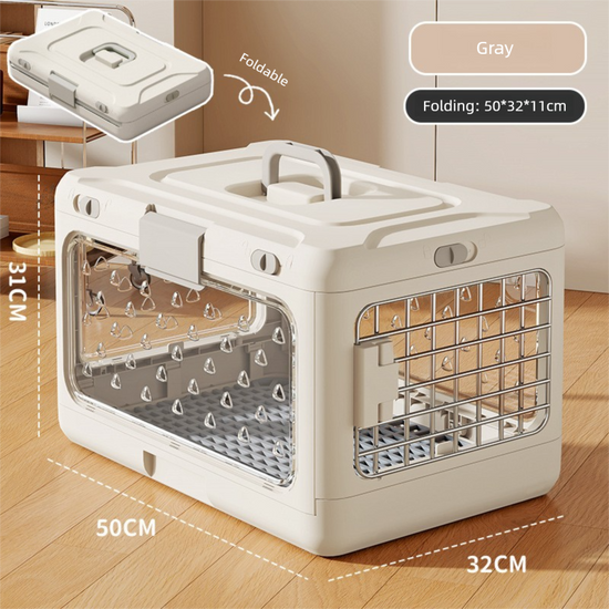 Grey Premium Foldable Pet Carrier Crate - Breathable Aviation Travel Box for Cats & Small Dogs up to 10kg - Portable Car & Flight Transport Case