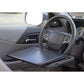 Grey Portable Car Steering Wheel Tray - 2-in-1 Dual Sided Laptop Desk & Food Table with Cup Holder - Universal Auto Interior Accessory for Travel & Mobile Work