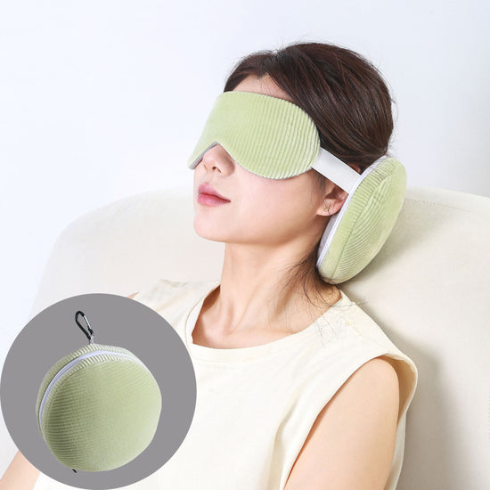 Beige and Grey 3-in-1 Foldable Sleep Eye Mask with Neck Pillow - Compact Travel Pillow for Airplane, Office Naps and Restful Sleep