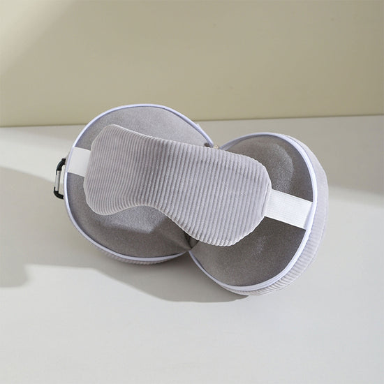 Grey 3-in-1 Foldable Sleep Eye Mask with Neck Pillow - Compact Travel Pillow for Airplane, Office Naps and Restful Sleep