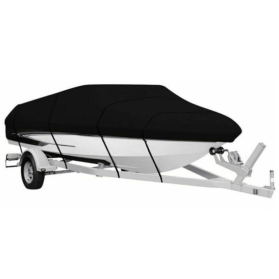 Black Heavy Duty Waterproof Tarp Covers with Storage Bag, Fits V-Hull, Fish&Ski, Pro-Style, Fishing, Runabout, Bass Boats, 16-18FT(570cm*300cm)