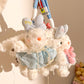 Blue and Pink Cute Floppy Eared Bunny Plush Doll with Pearl Necklace and Ribbon Dress - Adorable Keychain or Bag Charm for Girls(F-4976)