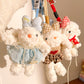 Blue and Pink Cute Floppy Eared Bunny Plush Doll with Pearl Necklace and Ribbon Dress - Adorable Keychain or Bag Charm for Girls(F-4976)