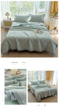 Grey and Green Cotton Three-Layer Gauze Bed Cover Set - Reversible Vintage Printed Blanket with Two Pillowcases for Year-Round Use(120*150cm)