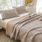 Grey and Green Cotton Three-Layer Gauze Bed Cover Set - Reversible Vintage Printed Blanket with Two Pillowcases for Year-Round Use(200*230cm)