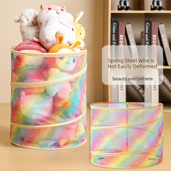 2 Pcs Cute Unicorn Design Foldable Mesh Storage Basket – Rainbow-Colored Toy Organizer for Plushies, Dolls & Kids&
